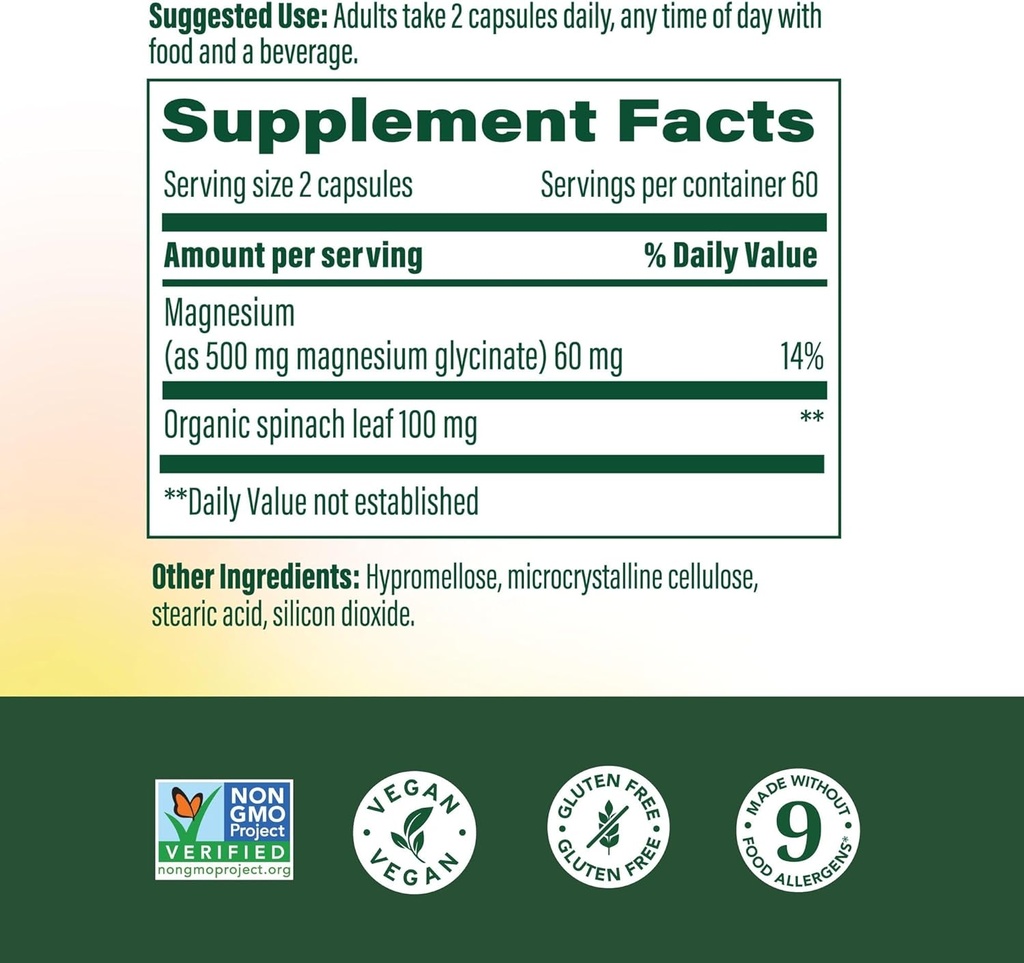 MegaFood Magnesium Glycinate 500mg - 120 Capsules