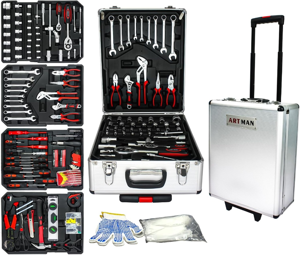 Home Tool Set Kit -899 PCS Home Auto Repair Tool Kit with Rolling Tool Box, Complete Hand Tool Set, Perfect for Homeowner, Diyer, Handyman