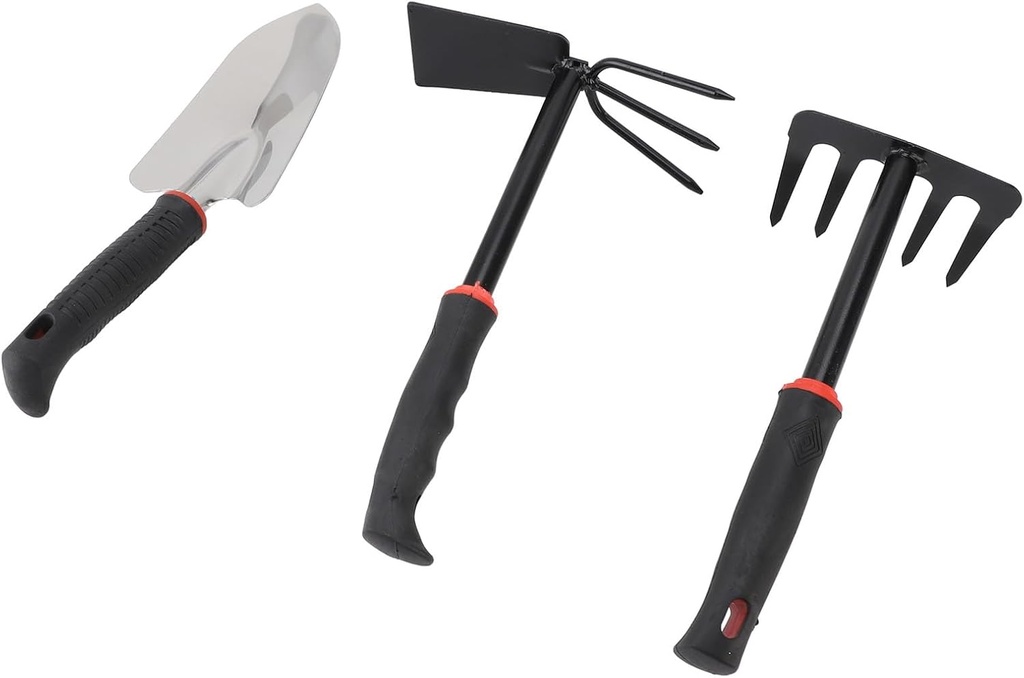 3PCS Garden Tool Set Iron Stainless Steel Five Teeth Rake Hoe Shovel with Plastic Handle Gardening Hand Tools for Loosening Soil Weeding Digging