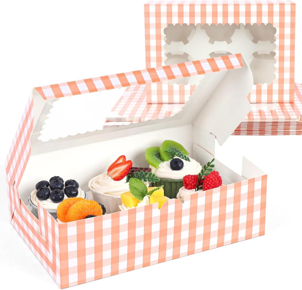 VGOODALL 6 Count Cupcake Boxes, 15PCS 9.5"x6.3"x3" Cupcake Container with Window Boxes Holding 90 Pastry Box for Birthday Holiday Party Bakery Supplies