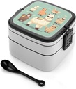 Personalize Double Layer Bento Box Alpacas Lunch Box - Durable, Leak-Proof with Spoon Adult Premium Bento Case for Work Travel Camping