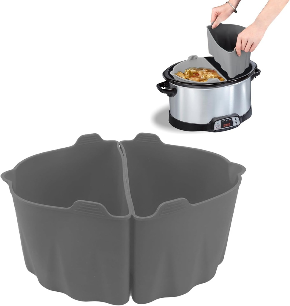 Silicone Slow Cooker Divider Insert for 6-7QT Crock Pot, Reusable Liner for Oval Slow Cookers, Easy to Clean, Non-Stick, Gray