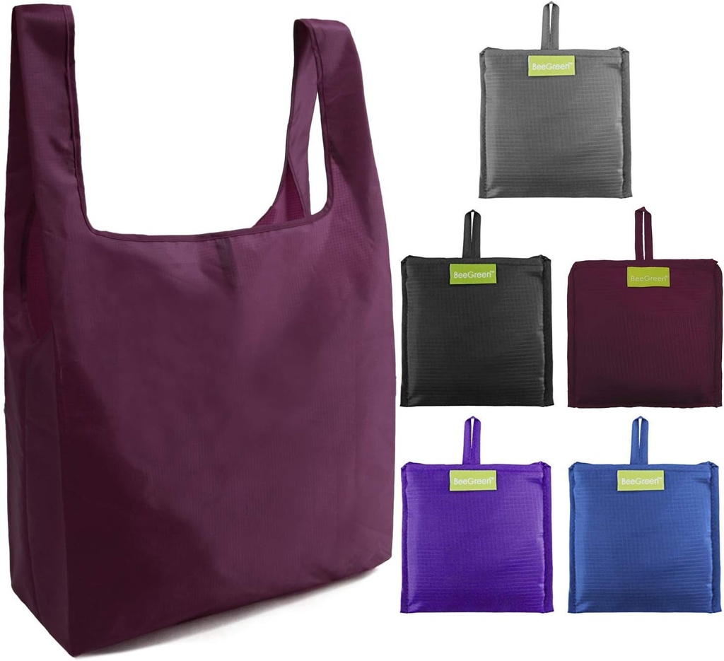 Ripstop Reusable Grocery Bags Set 5, Washable Foldable Shopping Bags,Reusable Shopping Tote, Light Weight(Grey,Black,Burgundy,Purple,Navy Blue)