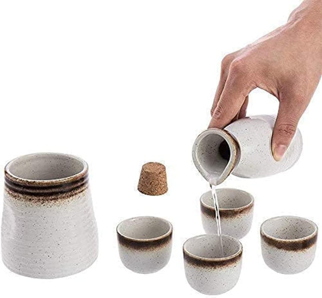 6-Piece Sake Set, JapanCeramic Sake Cups Set with Warming Pot, for Cold/Warm/Shochu/Tea, Best Gift for Family and Friends Cups