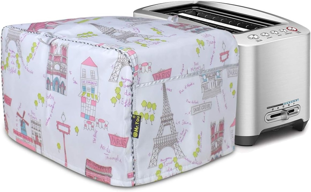 Hot Dog Toaster Cover,Toaster Oven Dust Cover,Four Slice Bread Toaster Cover,Cover for air fryer with Accessory Pocket Compatible（Paris）