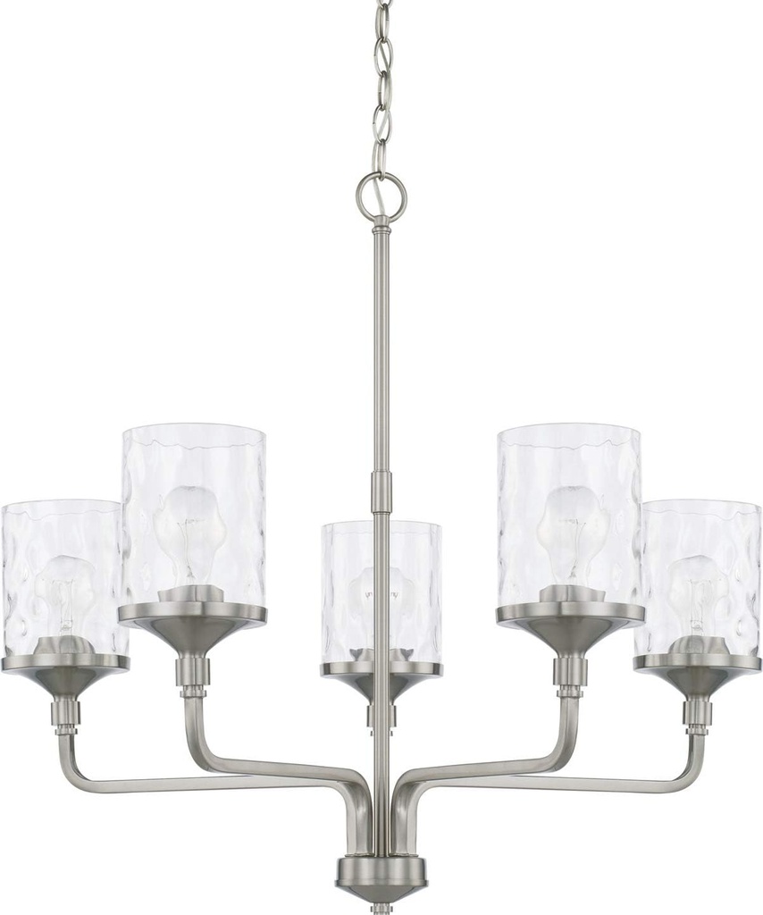 HomePlace Lighting 428851BN-451 Colton Urban/Industrial Clear Water Glass Chandelier, 5-Light 500 Total Watts, 27" H x 28" W, Brushed Nickel