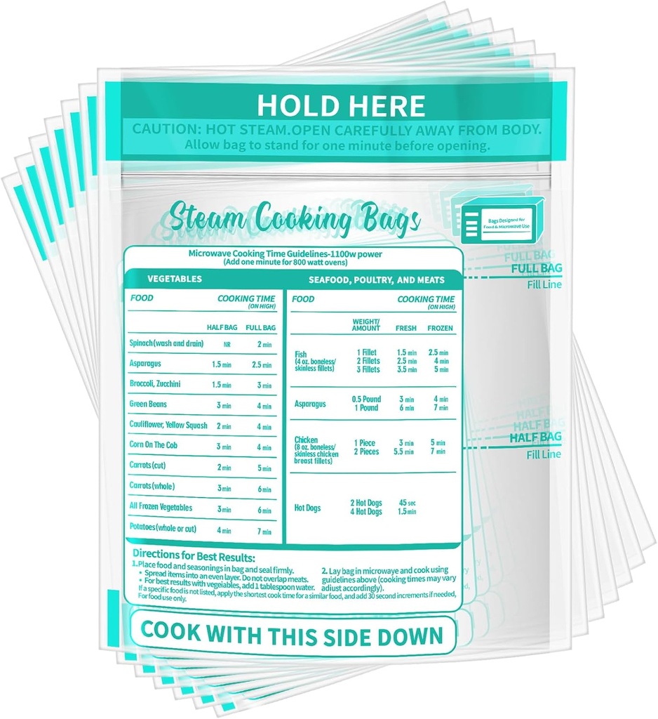 30 Pcs Zipper Microwave Steam Bags Reusable Steam Cooking Bags for Vegetables Potatoes and Meat