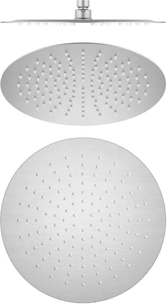 Kibi Circular 12″ Metal Ultra Thin Profile Rain Shower Head – Premium 1.75 GPM High-Efficiency Rainfall Showerhead, Sleek Metal Construction, Universal Fit for Standard Shower Arms, Brushed Nickel