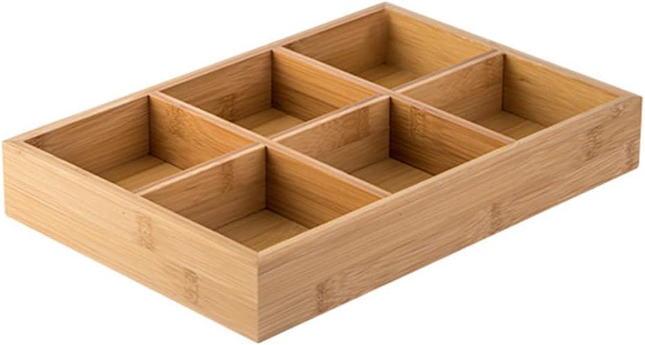 Cabilock Bamboo Hotpot Platter 6-Compartment Divided Serving Tray 13.2X9X2 Inch Eco-Friendly Vegetable and Snack Organizer for Family Gatherings and Parties