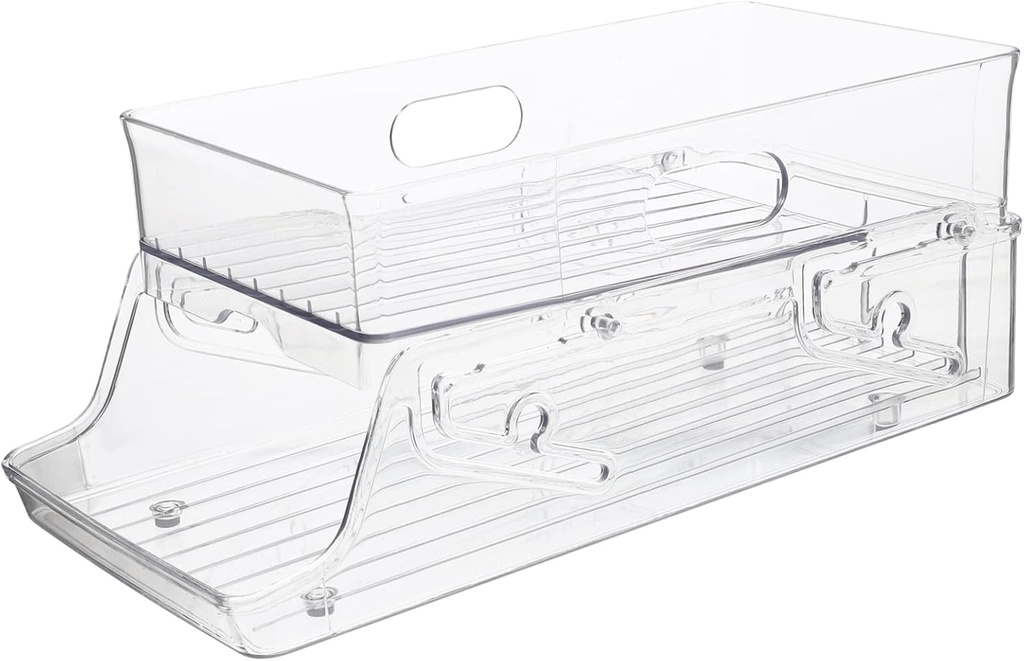 MERRYHAPY Soda Can Storage Bin Can Holder Rolling Drink Rack for Fridge Double Layer Fridge Organizer