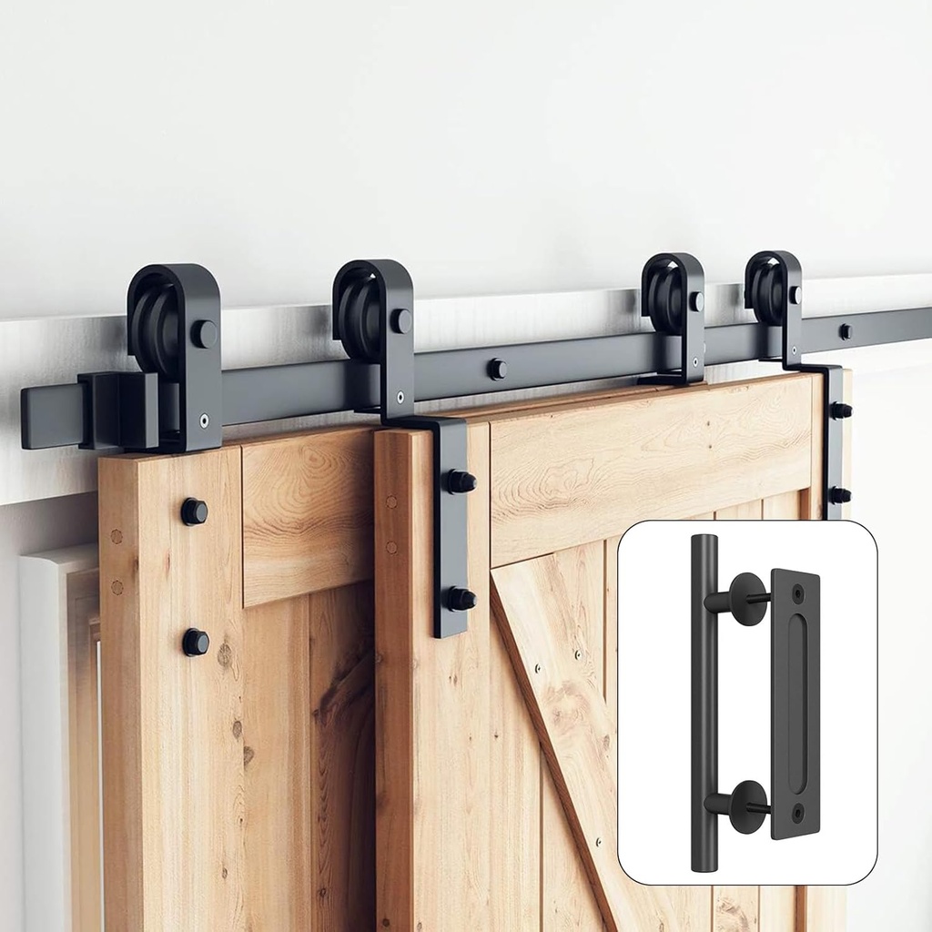 SMARTSTANDARD Bypass Barn Door Hardware Kit and Barn Door Handle Set