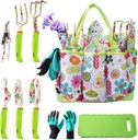NAYE Garden Tool Set,Cute Gardening Gifts for Women,Birthday Gifts for Mom,Heavy Duty Tool Kit with Gloves,Garden Tote,Kneeling Pad,Hand Pruner,Trowel,Hand Rake,Weeder,Fork,Transplanter,Multicolor