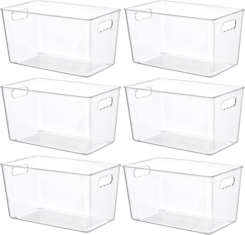 Vtopmart 6 PCS Clear Plastic Storage Bins, Pantry Organizer Containers with Handle for Refrigerator, Fridge, Cabinet, Kitchen, Countertops, Cupboard, Home Organization and Storage, XL
