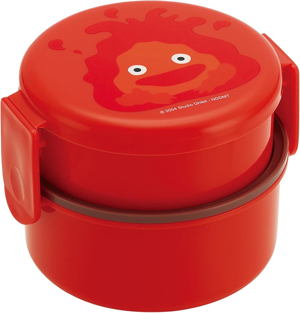 Skater Howl's Moving Castle 2 Tier Round Bento Lunch Box with Folk (17oz) - Authentic Japanese Design - Microwave Safe -Calcifer