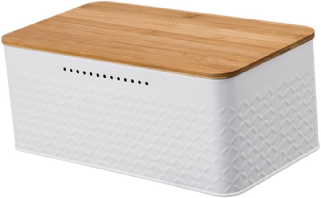 Cabilock Bread Bin for Kitchen Countertop Sturdy Iron Bread Box Bamboo Large Storage Container