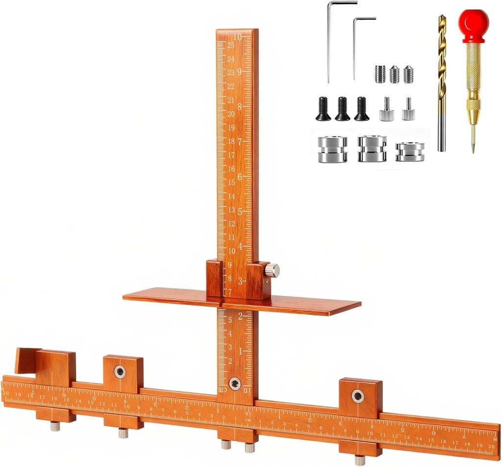 Cabinet Hardware Jig, Adjustable Cabinet Handle Jig with Automatic Center Punch, Aluminum Alloy Cabinet Handle Template Tool for Installation Handles Knob on Drawer Door Pulls