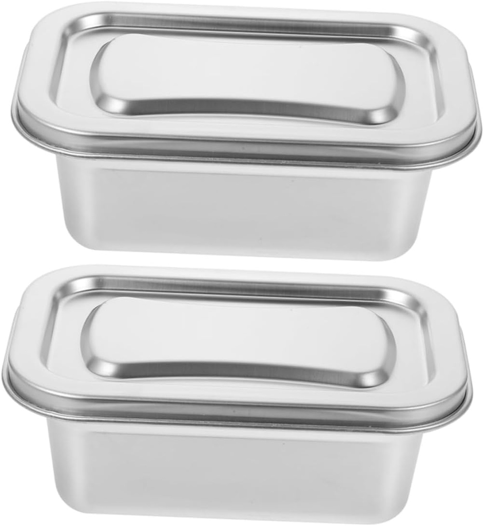 2Pcs Stainless Steel Freezer Containers for Homemade Ice Cream Airtight Storage Box with Lid Reusable Leakproof Snack and Dessert Holder for Fridge and Freezer