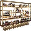 Wine Rack Wall Mounted Bar Shelf with LED Light,Floating Bar Shelves with Wine Glass Holder,Wine Storage Racks,Iron Liquor Bottle Display Shelf for Kitchen,Wine Cellar,Home Decor,B