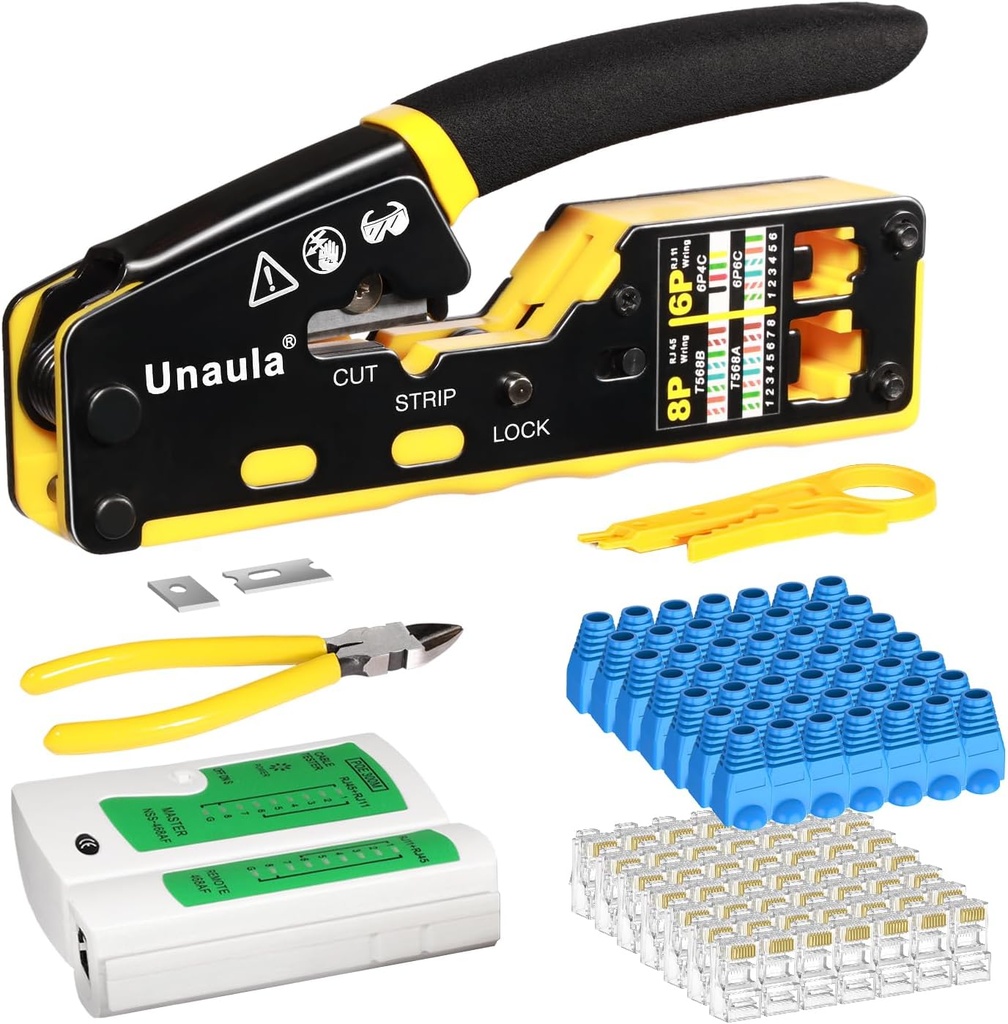RJ45 Crimp Tool Pass Through Ethernet Crimper Kit Cat5 Cat6 Crimping Tool Kit, Ethernet Crimping Tool Kit RJ45 Crimper