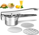 Potato Ricer Stainless Steel Masher, Large Capacity 15oz Potato Masher Kitchen Tool for Potatoes, Fruits, Vegetables and Baby Food, Juicer, Vegetable Strainer with 3 Interchangeable Ricing Discs