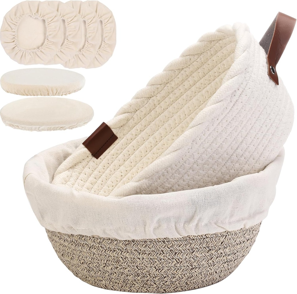 Cotton Rope Banneton Bread Proofing Basket Set Oval & Round Sourdough Bread Basket with Cloth Liners and Covers – Handmade, Breathable Baskets for Artisan Baking