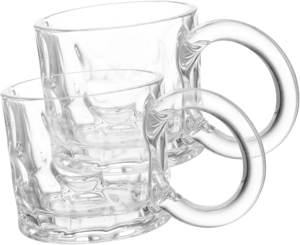 2pcs Decorative Irregular Relief Glass Water Cups Stylish Coffee and Milk Mugs with Comfortable Handle for Iced Tea and Drinks