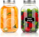 Glass Mason Jars, 2 Pack 32oz Clear Glass Regular Mouth Canning Jars with Lids for Sealing, Ideal for Food Storage, Snacks, Candies, Jam, Honey, Wedding Favors, Shower Favors, DIY Projects