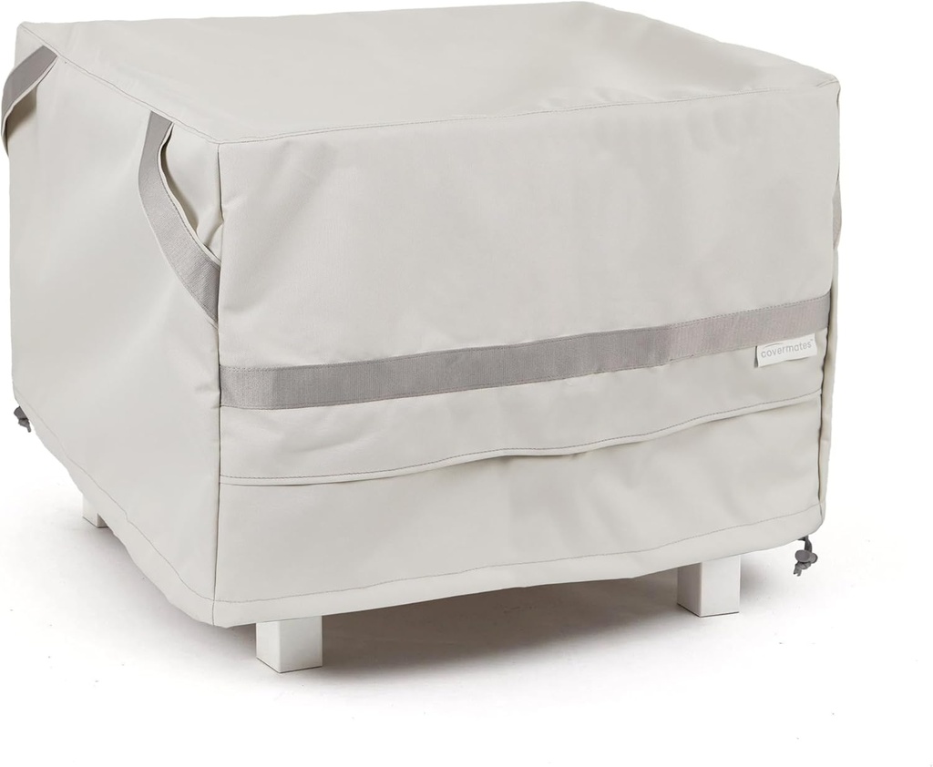 Covermates Prestige Square Patio Accent Table Cover – Prestige 900D Polyester, Water-Resistant, Drawcord Hem, Mesh Vents, Buckle Straps, Outdoor Side Table & Ottoman Protection, 24W x 24D x 18H, Stone