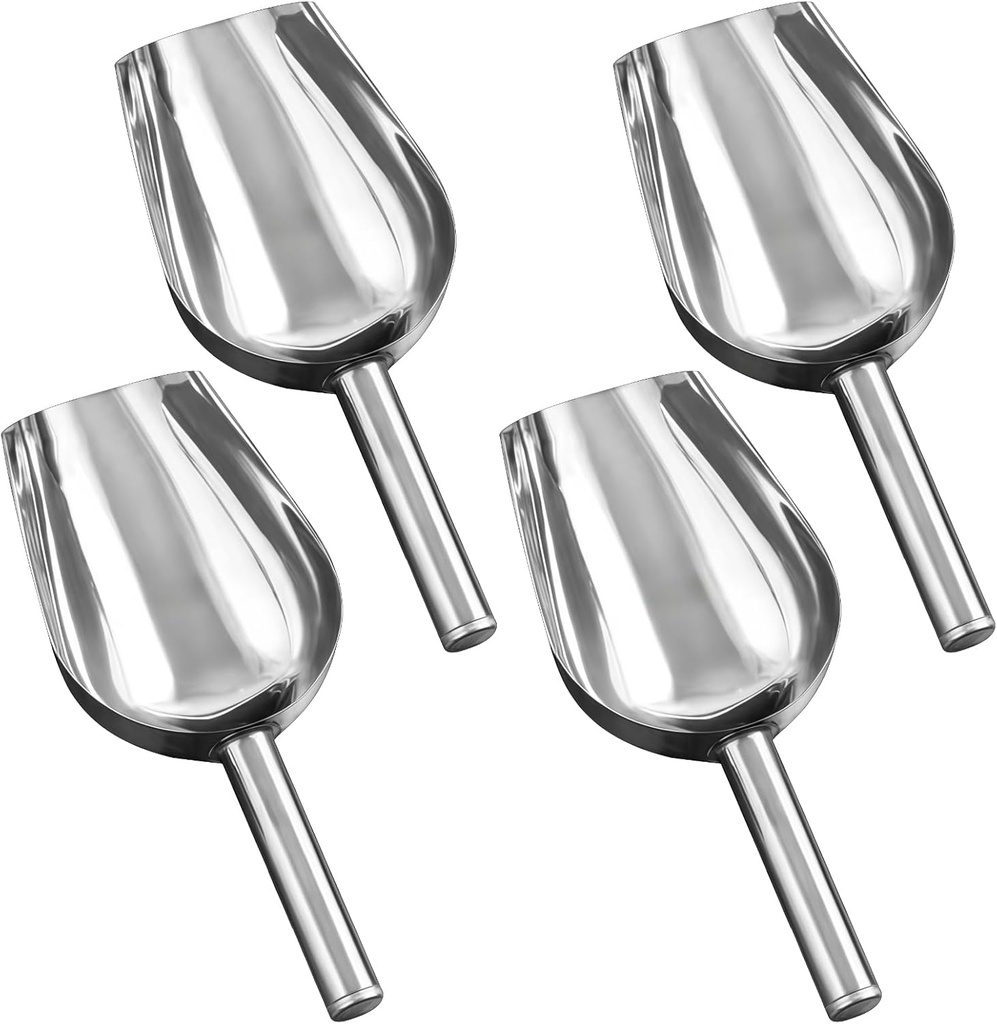 4 Count Steel Food Scoops with Handles, 9.5 X 3.8 X 1.8 in Metal Utensils for Ice, Dry Goods, Kitchen Pantry, Bar, Or Buffet Use