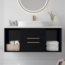 39.4" Bathroom Vanities with Oval Ceramic Sink, Floating Bathroom Vanity Cabinet with 2 Drawers and 2 Open Shelves,Modern Solid Wood Wall Mounted Bathroom Sink Cabinet with Metal Handles Black
