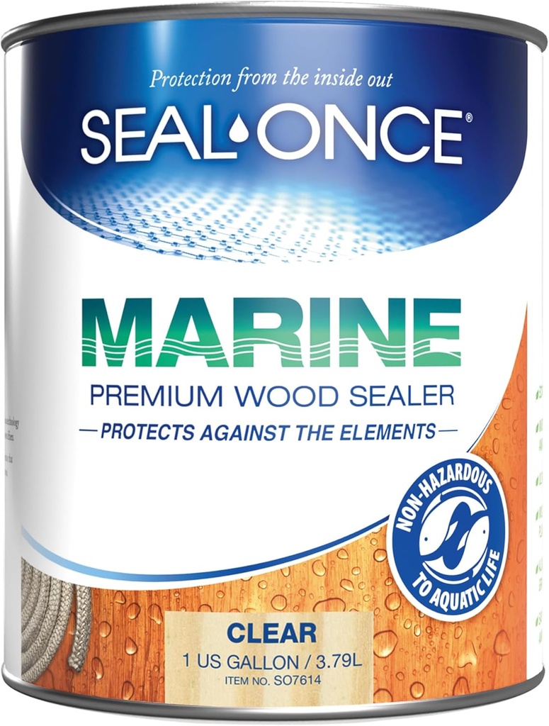 SEAL-ONCE MARINE - 1 Gallon Penetrating Wood Sealer, Waterproofer & Stain. Water-Based, Ultra-low VOC formula for high-moisture areas to protect wood docks, decks, piers & retaining walls.