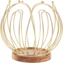 Stylish Coffee Pod Storage Basket Holder with Wooden Base, Metal Wire Capsule Organizer, Gold Coloured Wire and Wood Base Design, Ensures Neat and Tidy Countertops for Home