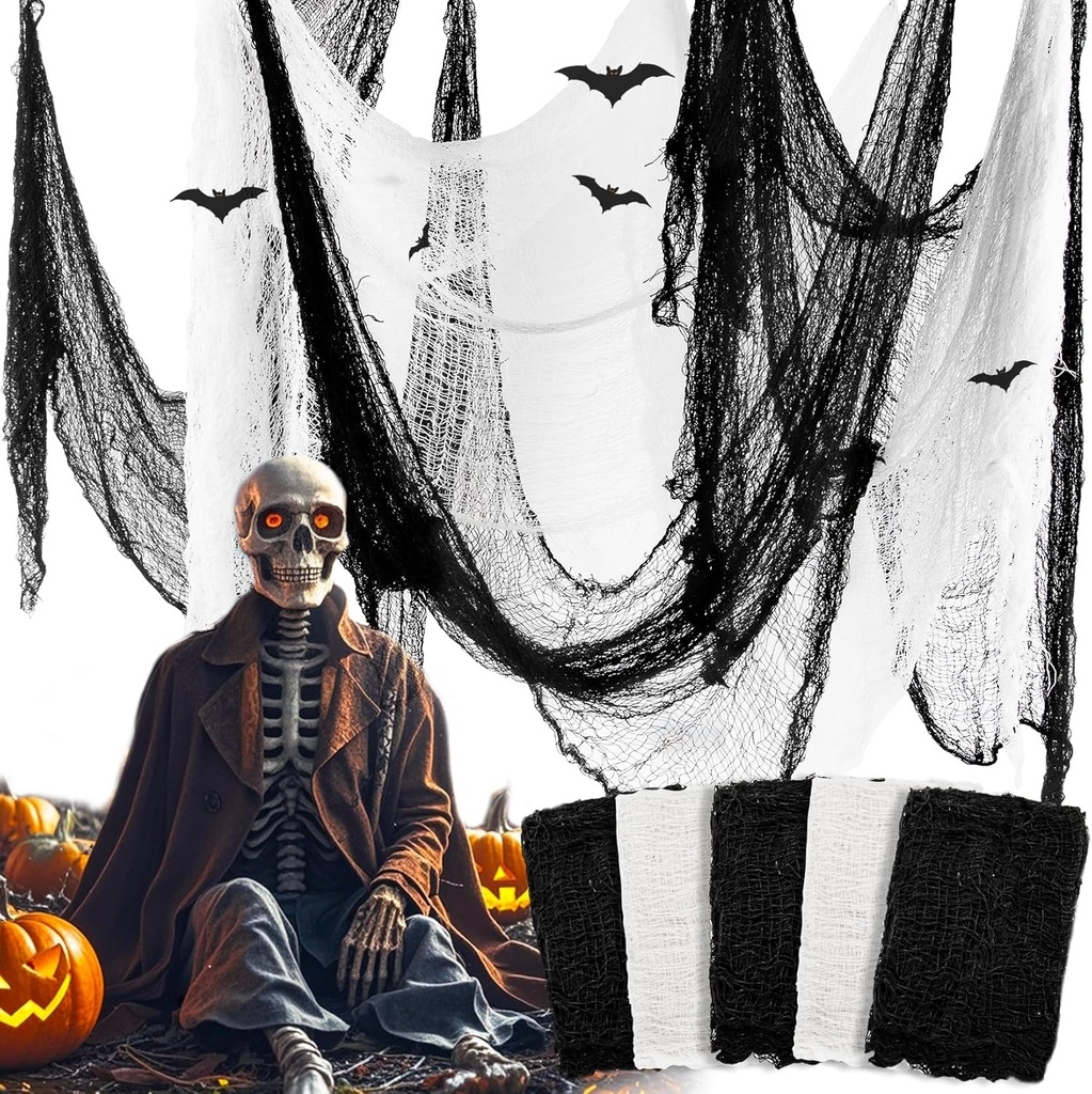MAQIHAN 5Pcs Halloween Creepy Cloth - 30×72inch Halloween Decorations Outdoor Indoor Clearance,Creepy Spooky Cloth Decor Black Gauze Props for Escape Room,Bar,Haunted House,Garden(3Black + 2White)