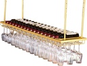 Hanging Wine Glass Rack Wine Bottle Stemware Glass Rack Ceiling Hanging - Metal Floating Shelves - Adjustable Height and Width - Storage Shelving for Kitchen, Dining Room, Bar, or Wine Cellar Gold