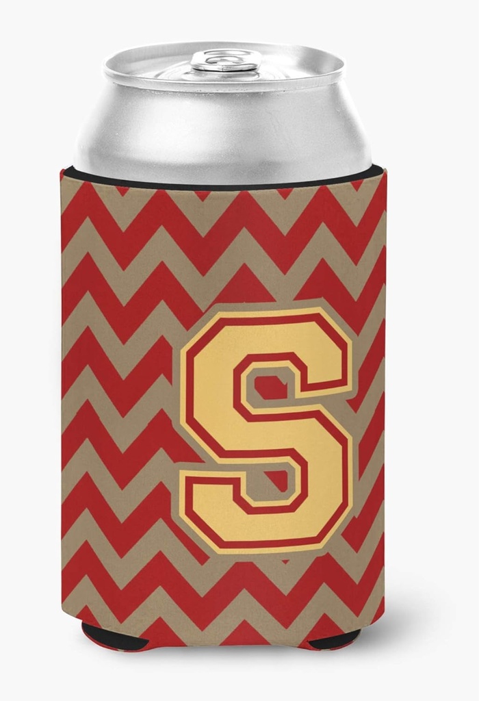 Caroline's Treasures CJ1048-SCC Letter S Chevron Garnet and Gold Can or Bottle Hugger Cooler Washable Drink Sleeve Collapsible Beverage Insulated Holder, Can Hugger, Multicolor