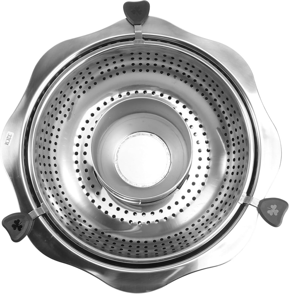 Cabilock Hot Pot Induction Shabu Pot Steam Egg Divided Grid Soup Stainless Steel Non-Stick Cooking Utensils Rotating Hot with Lifting Drainage Basket