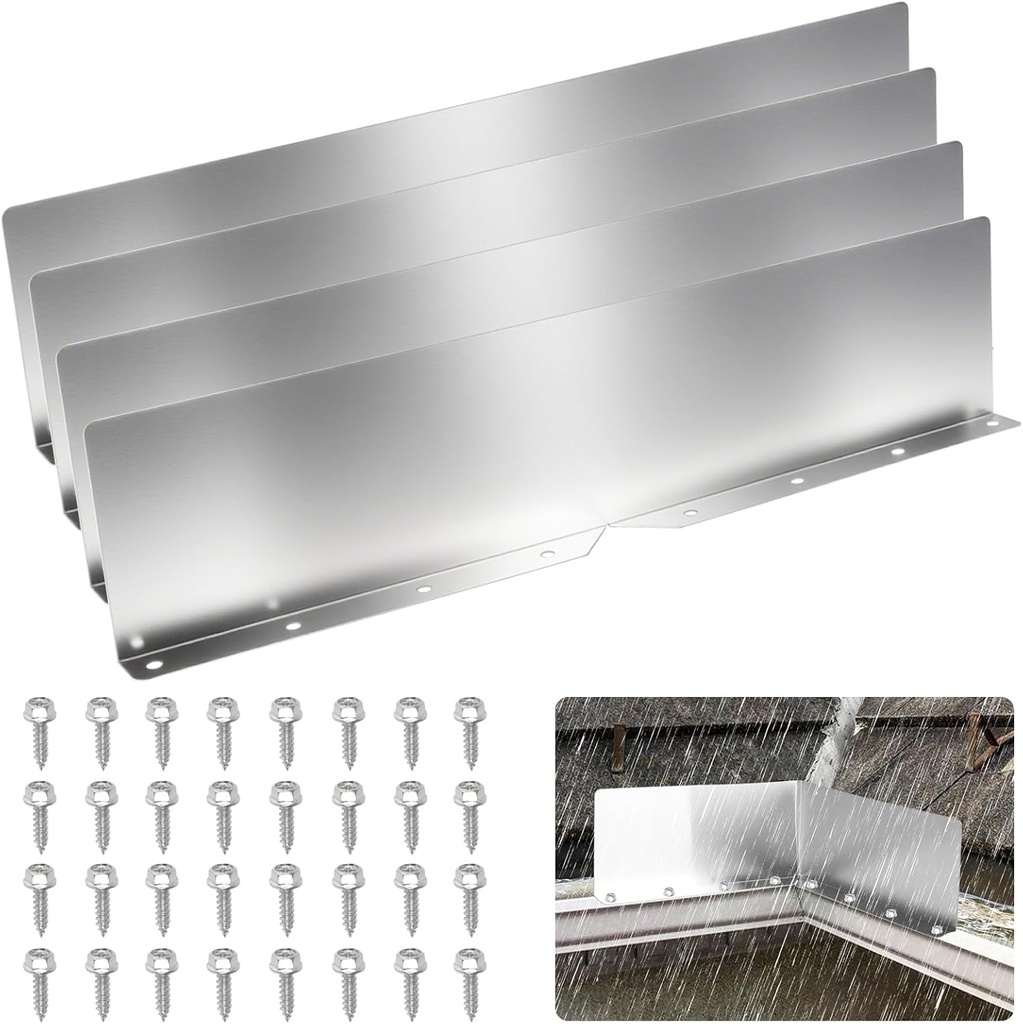EEEKit 4PCS Rain Gutter Valley Splash Guards, Gutter Rain Diverter for Roof with Screws, Aluminum Gutter Splash Guards for House Shingle Roofs