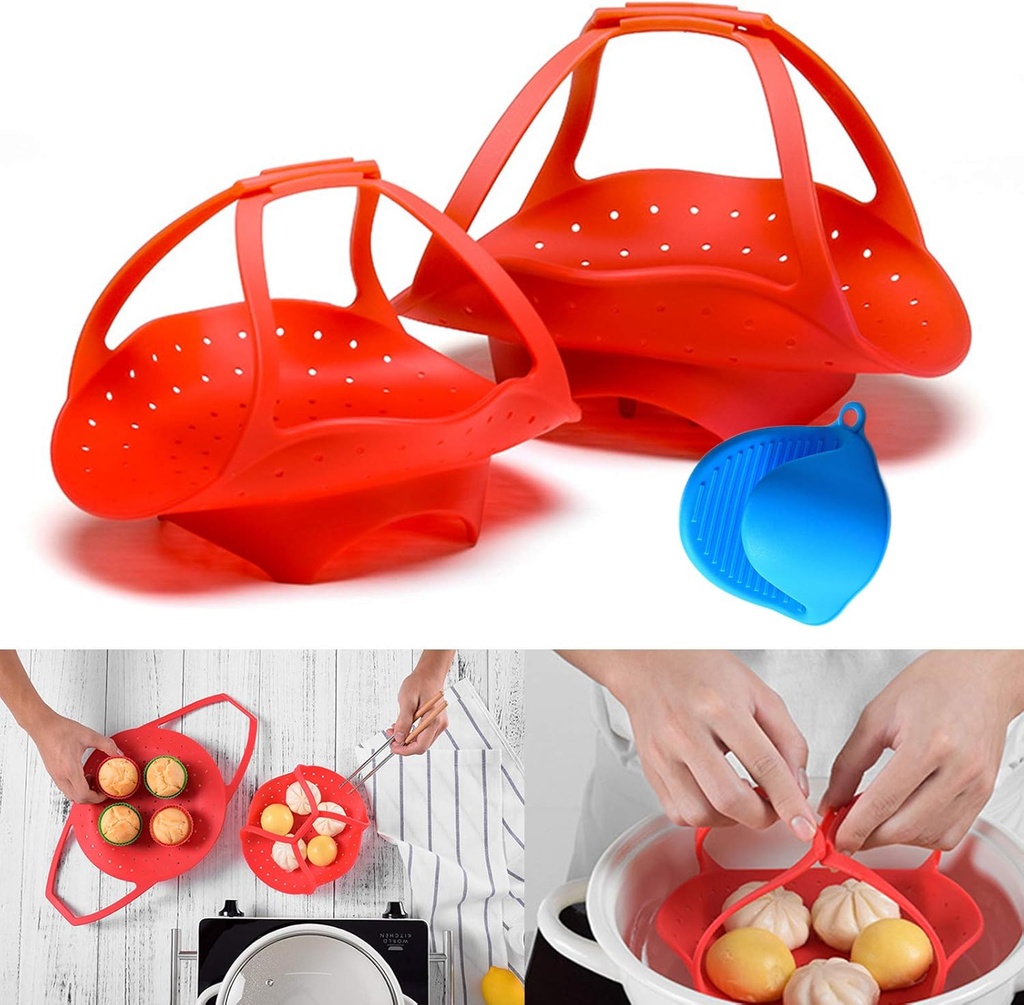 2 Pcs Silicone Steamer Basket, Durable Vegetable Steamer Basket Insert for Pressure Cookers, Microwavable, Multicookers (Big and Small)