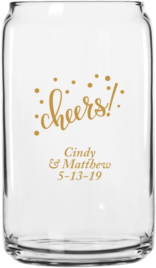 Personalized Color Printed Beer Can Glass - Cheers - Gold - 144 pack