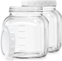 Folinstall 2 Pack 0.8 Gallon Glass Jar With Lid, 102 Oz Wide Mouth Mason Jars, Clear Glass Storage Jars With 2 Scale Marks, Canning Jars For Pickling, Rice, Sugar, Flour, Pasta