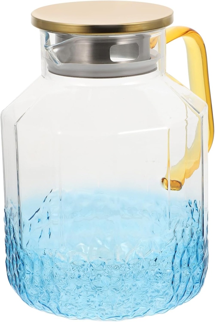 Glass Water Pitcher with Lid Capacity Beverage Jug for Iced Tea Juice Hot Drinks Elegant Design for Kitchen Fridge Use Easy to Clean Glass