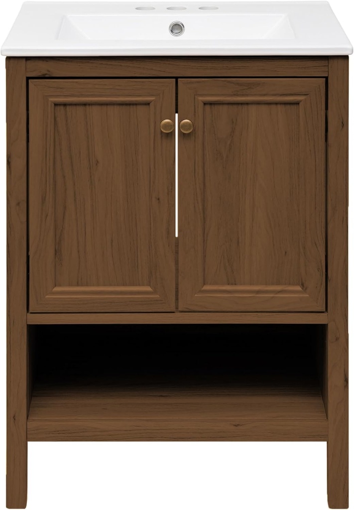 Swiss Madison Château 24" Freestanding Bathroom Vanity in Brown Oak with 3-Hole Centerset Sink Top