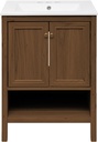Swiss Madison Château 24" Freestanding Bathroom Vanity in Brown Oak with 3-Hole Centerset Sink Top