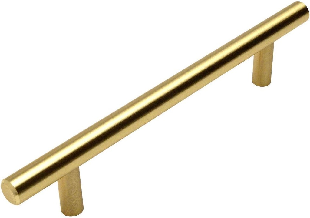 Cosmas 10 Pack 305-128BB Brushed Brass Cabinet Hardware Euro Style Bar Handle Pull - 5" Inch (128mm) Hole Centers, 7-3/8" Overall Length