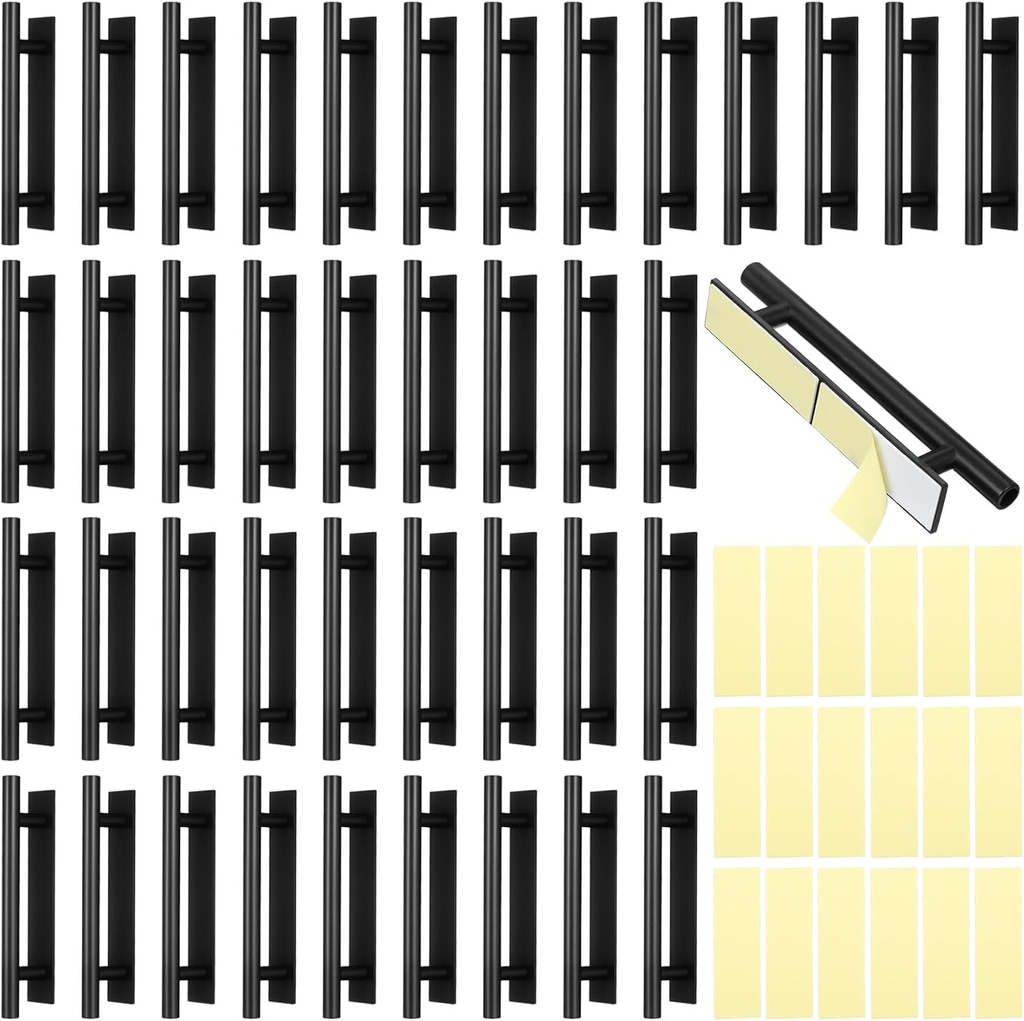 40 Pack Peel and Stick Cabinet Handles, ABS Plastic Adhesive Cabinet Handles Self-Stick Push Pull Helper Stick on Drawer Pulls for Kitchen Cabinets Closet Drawer Door Furniture Handle - Black
