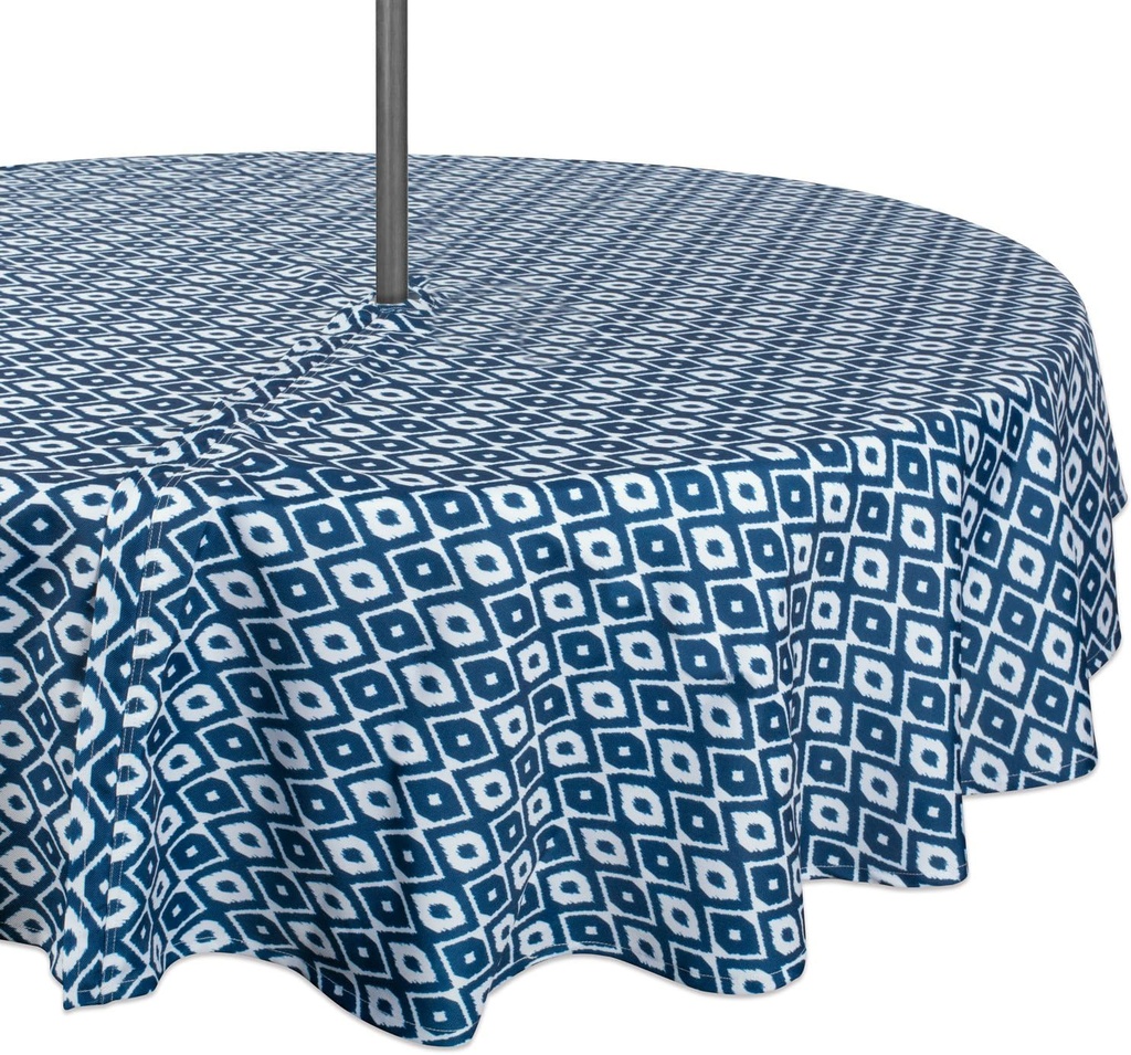 DII Ikat Outdoor Zippered Tabletop Collection Water Resistant, 60" Round Tablecloth, Blue