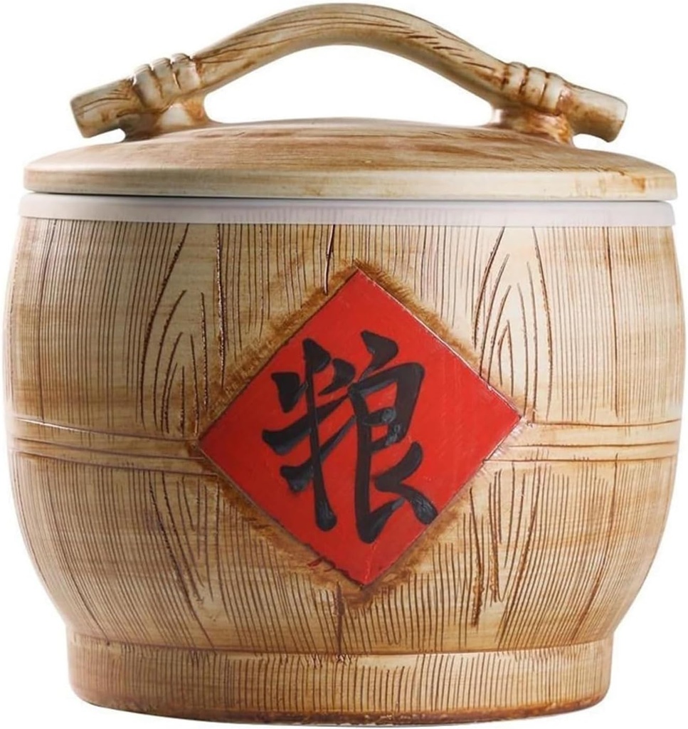 FQMYLTYN Ceramic Rice Container, Grain Dispenser with Lid, Food Storage Jar, Medicinal Material Cylinder, Kitchen Flour Bucket, for Cereal, Flour, Sugar, Coffee, Rice(26x26cm)
