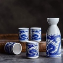 Sake Wine Set, Wine Glass,5 Piece Sake Set, Ceramic Wine Glass Set, SsangYong Pattern Design Crafts Cups, for Cold/Warm/Shochu/Tea, Family and Friends Sake Set for Gift,Wine Bowls