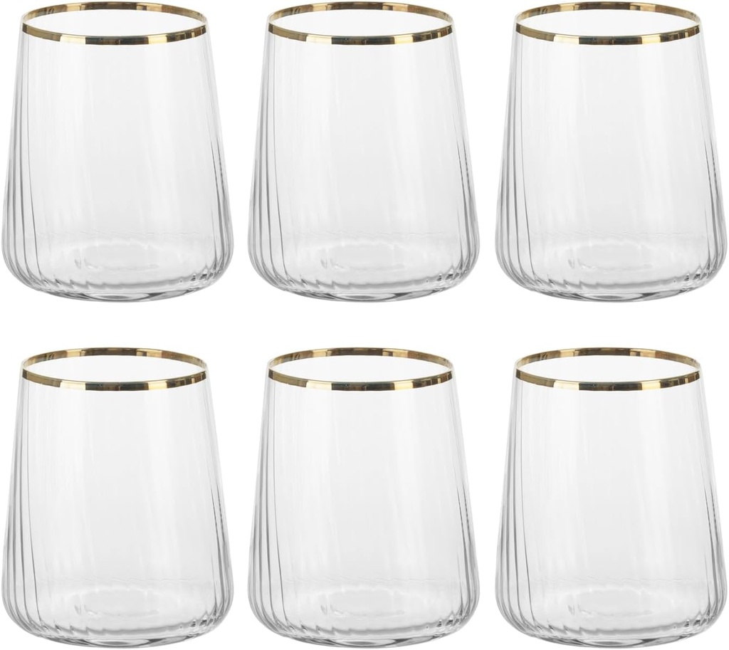 Generico Luster ML420 Water Glasses Set of 6 Gold Rim Glass