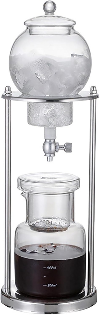 Cold Brew Drip Tower with Adjustable Water Flow,Premium Cold Brew Drip Tower - 600ml Iced Coffee Maker, Stainless Steel & Borosilicate Glass, Slow Brewing System for Rich, Smooth Flavor - Pe